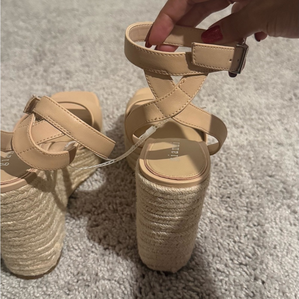 Gianni Bini Tan Wedge Leather Espadrilles with Ankle Straps - Picture 4 of 8